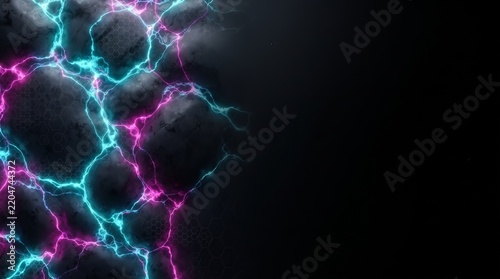 Abstract cyan and pink lightning energy discharge on dark background   