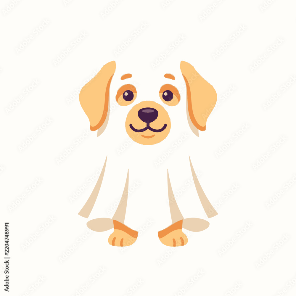 Obraz premium Cute dog wearing a white ghost sheet costume.