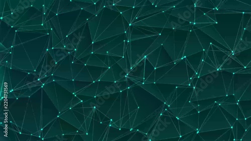 Abstract teal digital network background with geometric polygonal mesh and glowing cyan connection points glowing nodes digital