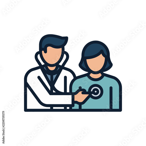 Doctor examining a patient with a stethoscope, medical consultation on white background