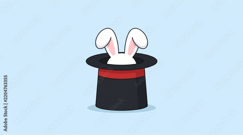 Obraz premium White rabbit ears inside a black magician top hat vector graphic
