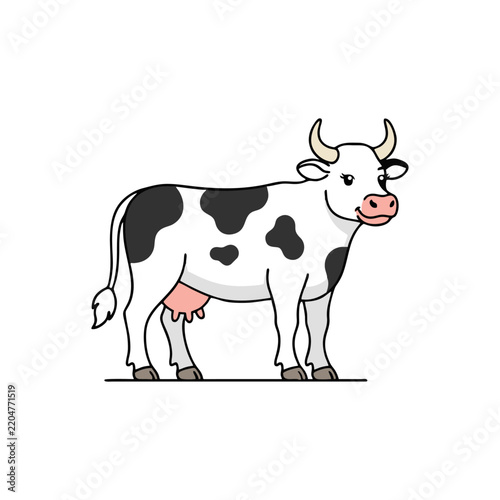 A friendly cartoon cow illustration isolated on a plain white background.