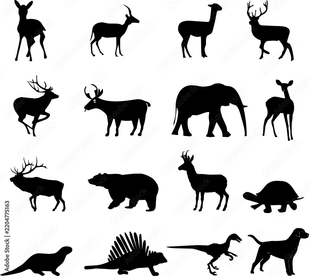 Obraz premium Wild animals silhouette set vector illustration isolated on white background