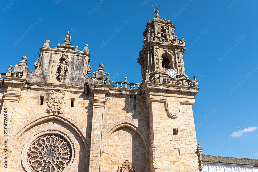 Fototapeta premium Mondonedo cathedral baroque bell tower and stone frontispiece The Concept of sacred architecture and faith