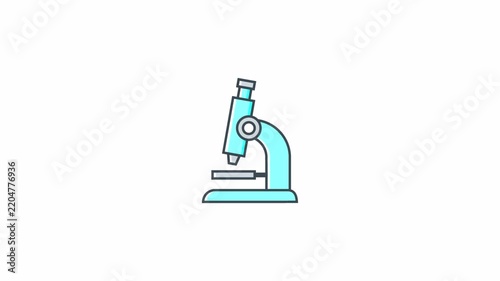 Minimalist blue microscope icon animation on a clean white background.