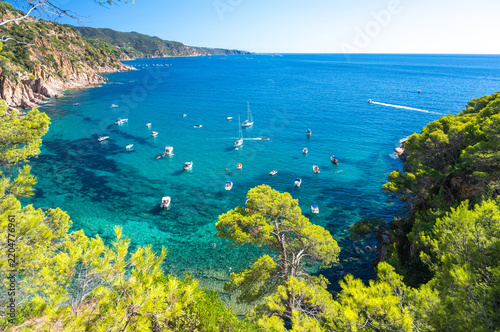 A bay with turquoise sea at Cala Futadera in Costa Brava coast in Spain