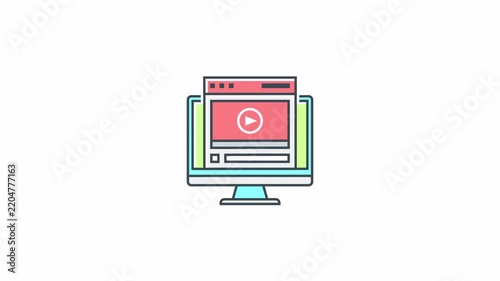 Minimalist digital computer icon with video interface symbol for web development.