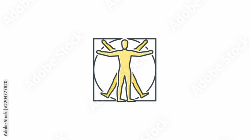 Minimalist Vitruvian Man Vector Icon Illustration for Science and Anatomy.