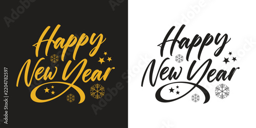 Happy New Year Logo. Abstract Hand drawn creative calligraphy vector logo design.New year Logo Design