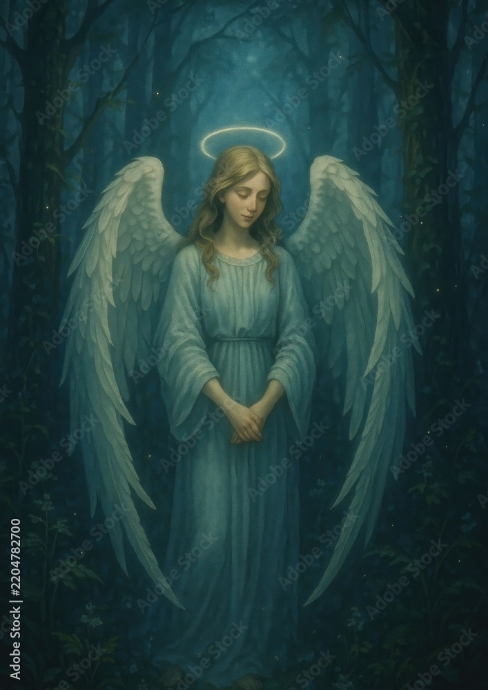 Fototapeta premium Serene angel in mystical forest.