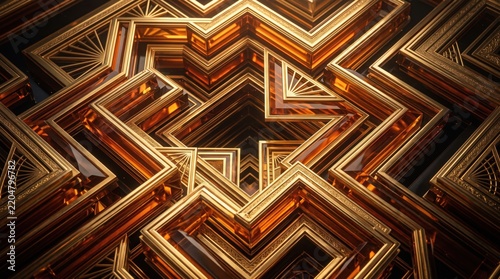 Geometric golden light maze pattern on dark background