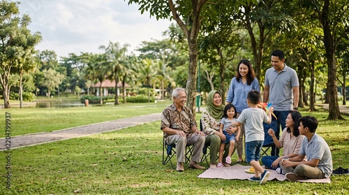 Multigenerational family enjoying a weekend picnic in the park
