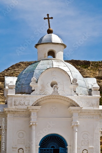 Beautiful white Russian Christian Orthodox Church. Religion