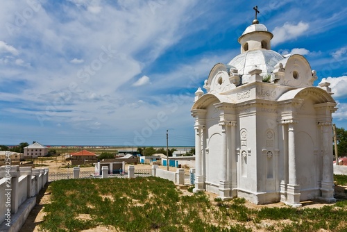 Beautiful white Russian Christian Orthodox Church. Religion