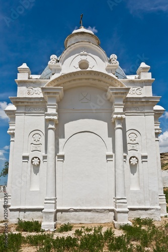 Beautiful white Russian Christian Orthodox Church. Religion