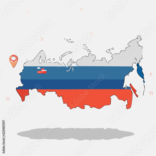 Russia Map Silhouette with National Flag