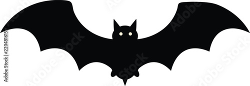 Mid-flight bat silhouette with glowing eyes vector illustration on transparent background
