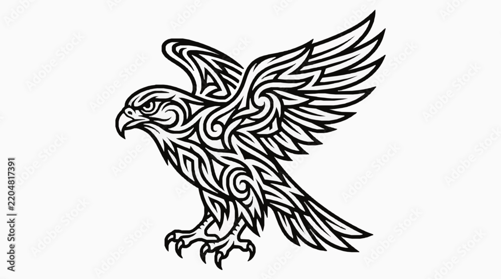 Fototapeta premium Black tribal eagle tattoo art vector design with open wings