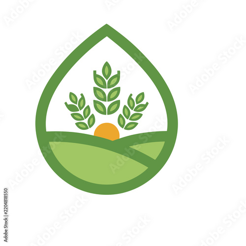 Stylized agriculture logo with wheat and sun
