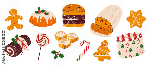 Christmas baking collection vector set with gingerbread cake and sweets