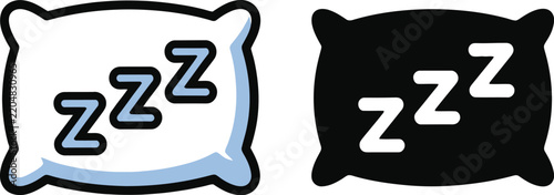 Sleep Icons with pillows and Zzz symbols illustrating bedtime, rest, relaxation, nighttime routines, and peaceful sleeping