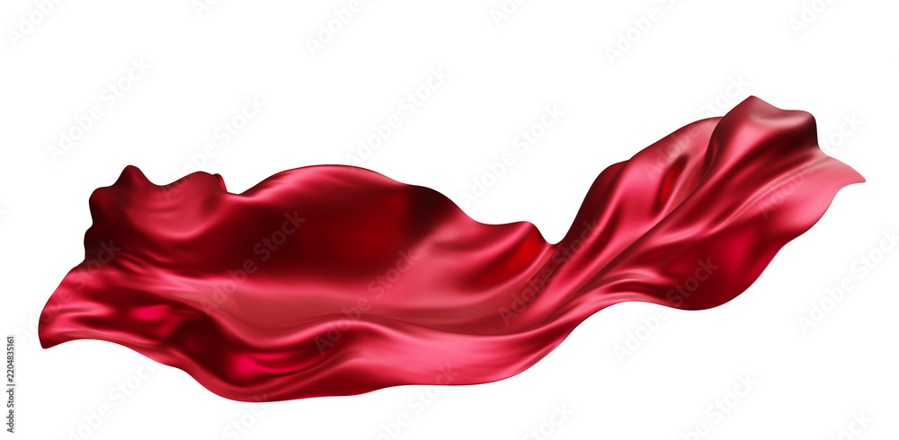 Obraz premium Luxury wine red silk fabric flowing isolated on transparent background with copy space design for product display 3D render