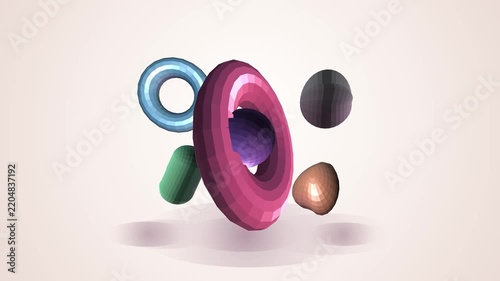 3D render of abstract geometric shapes floating in a minimalist composition