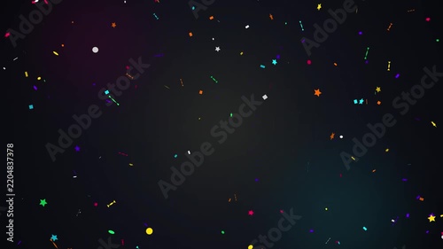 Colorful confetti particles falling on dark background for celebration and party motion graphics