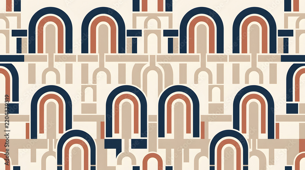 Obraz premium Abstract seamless pattern with repeating geometric arches and architectural