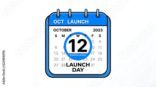 October twelfth calendar page showing business launch day with blue circular highlight and crisp clean lines