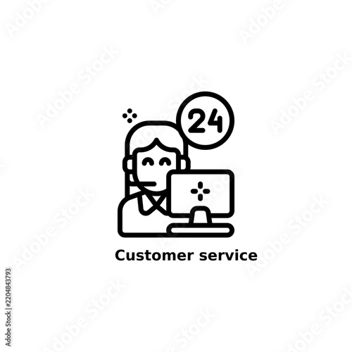 Costumer service 24 hours outline icon and illustration