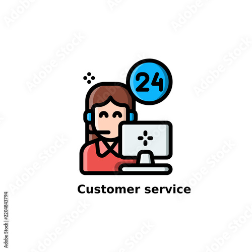 Costumer service customer support, technical Support, 24 hours outline colored icon