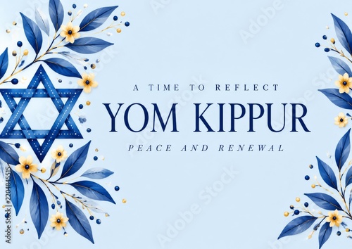 Yom Kippur Celebration With Traditional Symbols and Floral Designs