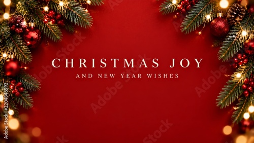 Christmas Joy and New Year Wishes Displayed on a Red Background