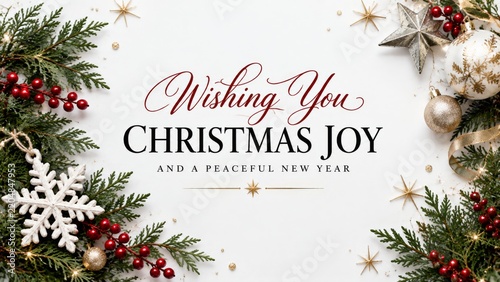 Wishing You Christmas Joy and a Happy New Year With Decorations and Holiday C...