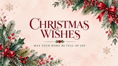 Greeting Card Displays Christmas Wishes With Festive Designs and Greenery