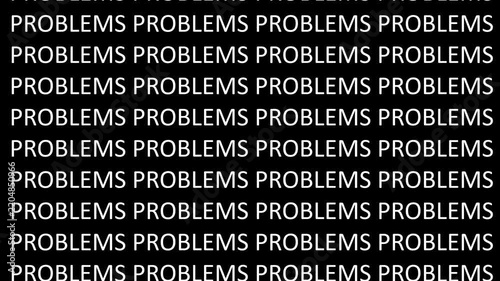 'Problems to Solutions' kinetic text waterfall transition animation on black background. Repeating rows of the word 