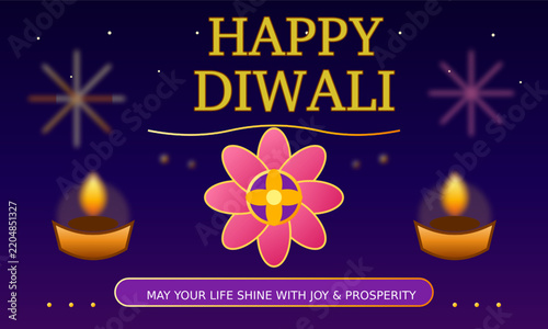Happy Diwali Festival Greeting with Glowing Diyas and Traditional Indian Celebration