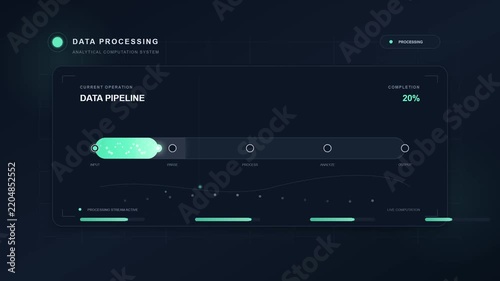 Futuristic data pipeline interface shows loading progress