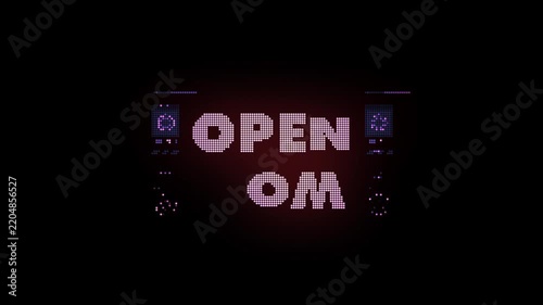 Animated LED OPEN NOW Store Sign with Pixel Art on Black 4K