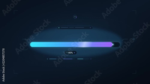 Futuristic digital loading bar fills up on a dark hud interface