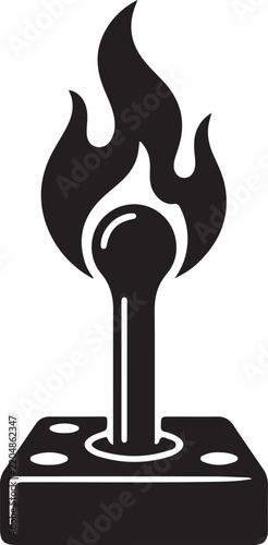 Abstract vector graphic depicting a fiery joystick, symbolizing intense passion and excitement for competitive video gaming, an icon for digital entertainment and high-octane play