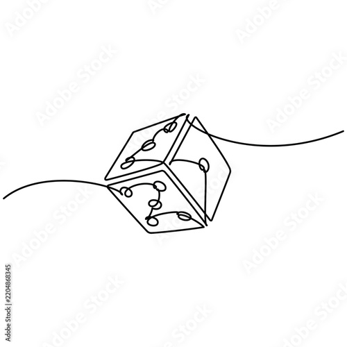 Hand drawn dice cube vector. One line continuous drawing. Game icon. Abstract linear illustration, sign, cartoon symbol, wall art poster, minimal print, logo design.