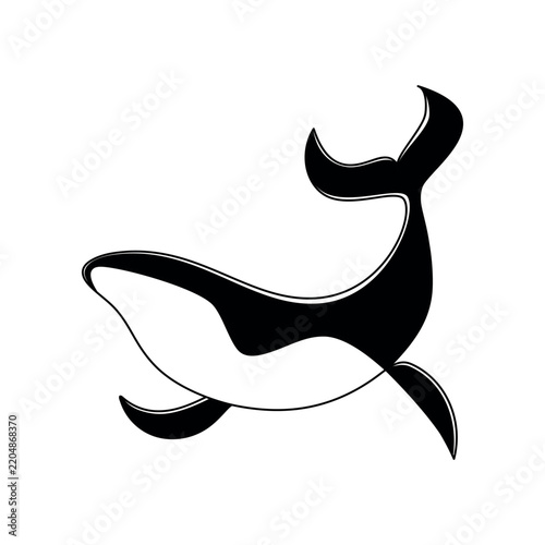 Hand drawn whale vector. Cartoon linear illustration, ocean mammals silhouette icon, aquatic animal abstract print, banner, card, minimal poster, doodle, sign, symbol, logo design.