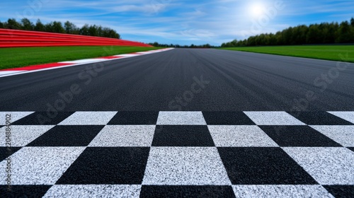 Race track finish line under sunny sky