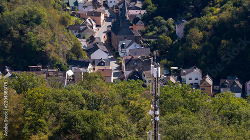 Aerial view of Telecommunications Tower Near Balduinstein on the Lahn River Germany