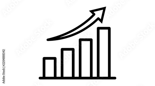 Bar chart vector icon showing business growth and upward arrow trend