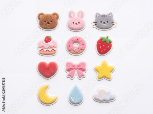 Plakat ふわふわ素材のシール・ワッペン・アップリケの素材セット Fluffy Material Sticker, Patch & Appliqué Set