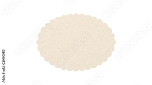 A decorative oval shaped paper doily with intricate scalloped edges used for food presentation or craft projects presented as an isolated on transparent background
