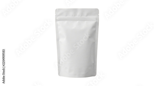 A blank white vertical stand up pouch for food or cosmetic product packaging design mockup presented as an isolated object on transparent background isolated on transparent background